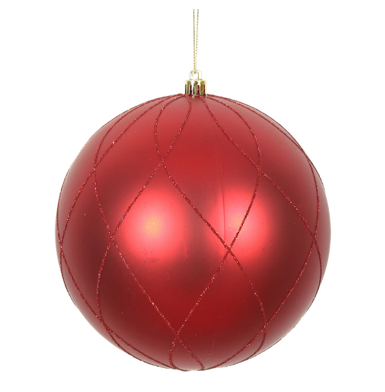 N170603D (11634) - Glitter Swirl Ball 4" Red Matte 4/Box