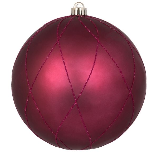 N170621D (11637) - Glitter Swirl Ball 4" Berry Red Matte 4/Box