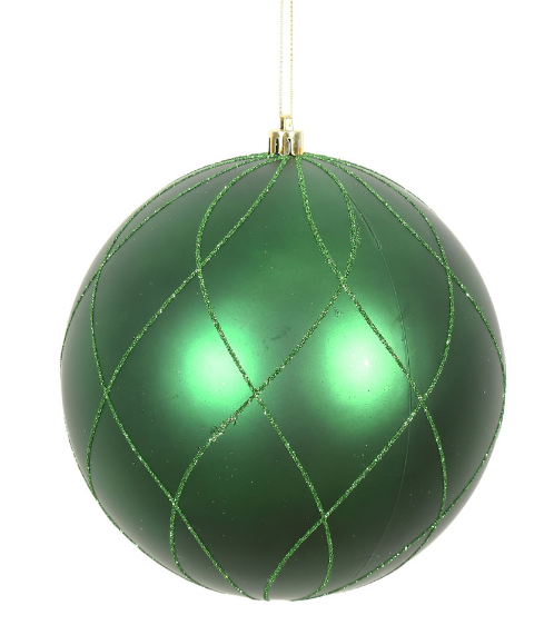 N170624D (11638) - Glitter Swirl Ball 4" Emerald Matte 4/Box