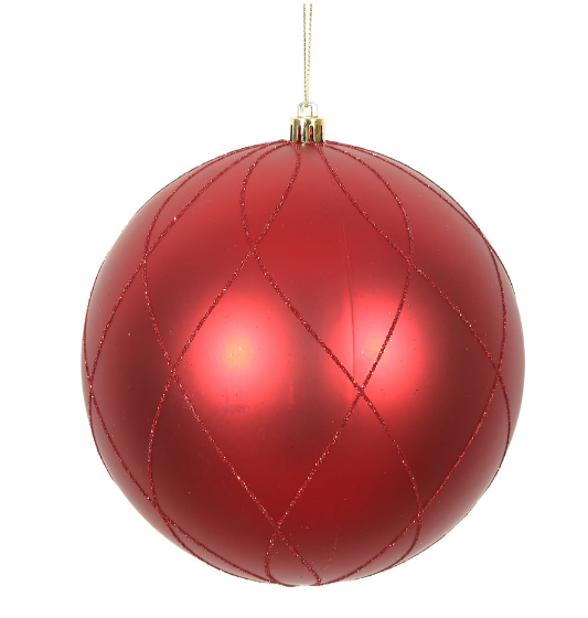 N170703D (11641) - Glitter Swirl Ball 6" Red Matte 3/Box