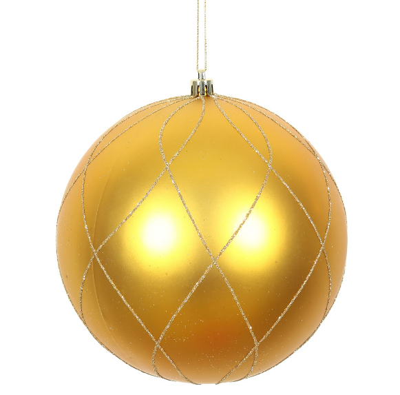 N170730D (11636) - Glitter Swirl Ball 6" Gold Matte Antique 3/Box