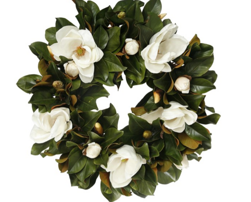 P91661.WH (26524) - Magnolia Wreath W/Flower 30"
