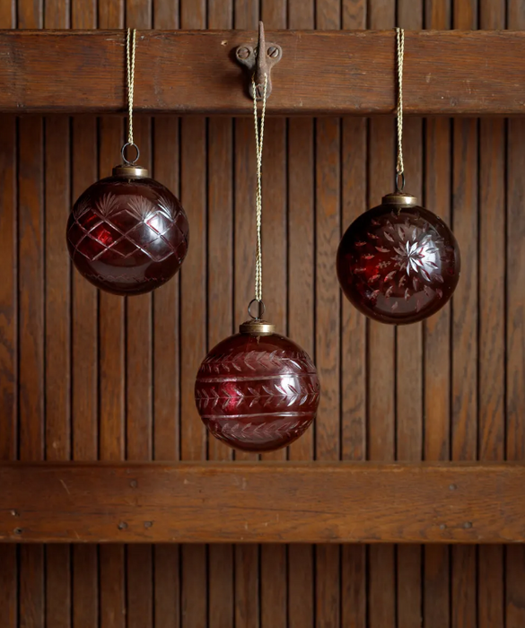 PHDXMA250829+ (11574) - Cut Glass Ball Each 4" Ornament Cranberry
