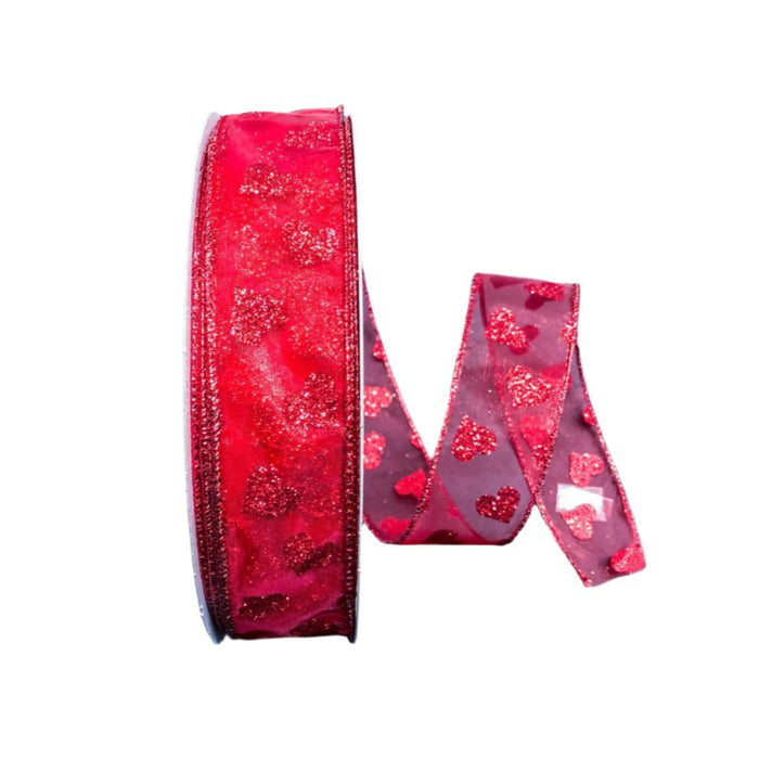 Q501609-202 (23306) - Red Sheer/Glitter Hearts 1.5"X50Yd