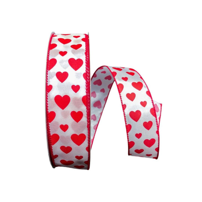 Q501609-204 (28181) - White Satin/Red Hearts 1.5"X50Yd