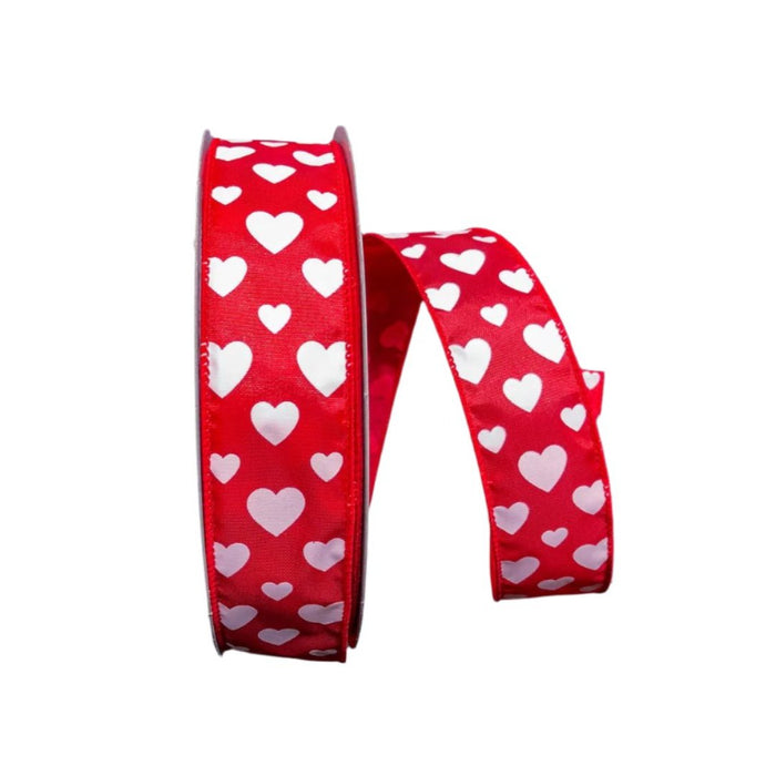 Q501609-205 (28182) - Red Satin/White Hearts 1.5"X50Yd