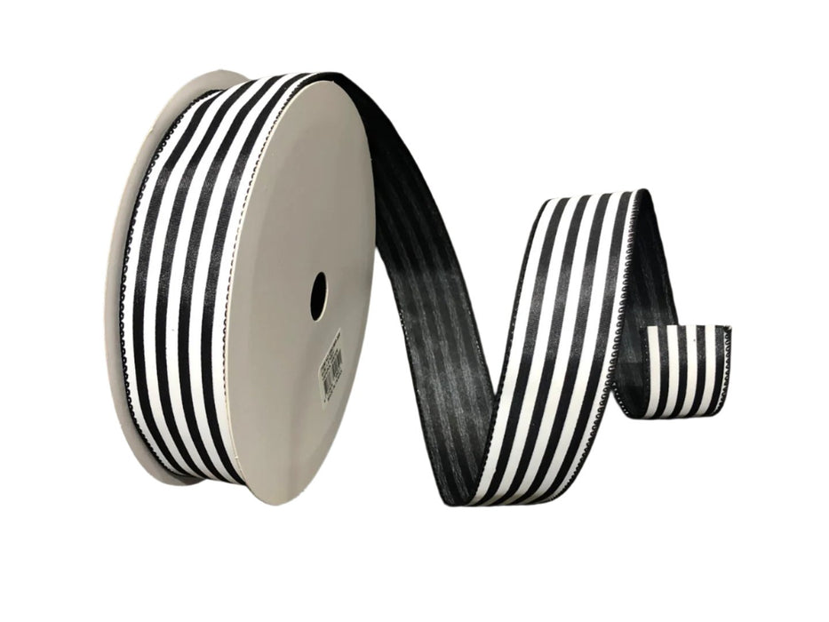 Q501809-585 (31824) -  Black Satin White Cabana Stripes, 1.5"X50Yd