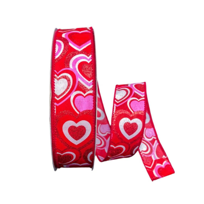 Q501909-612 (28183) - Multi Hearts Satin 1.5"X50Yd Pink