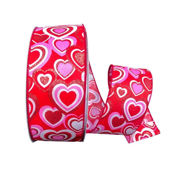 Q501940-612 (28184) - Multi Hearts Satin 2.5"X50Yd Pink