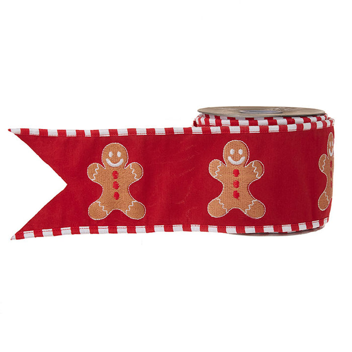 R4071750 (27707) - Wired Gingerbread Ribbon, Red 4"X10Yd