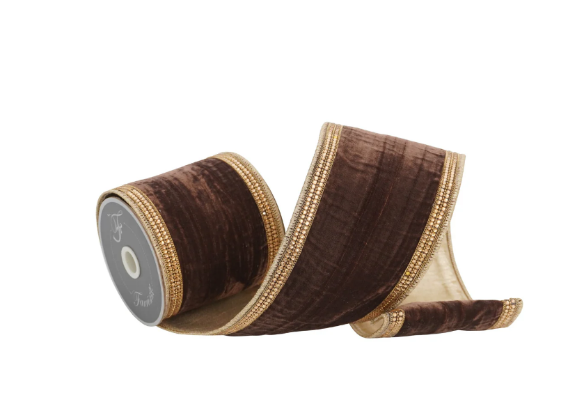 RC179-35 (11445) - Distressed Velvet Diamond Trim, 4"X5Yd Pecan/Gold