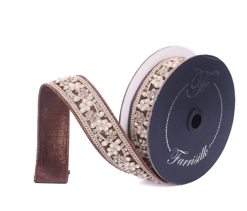 RK970-23 (11444) - Cecilia Pearl Velvet, 1.5"X5Yd Chocolate