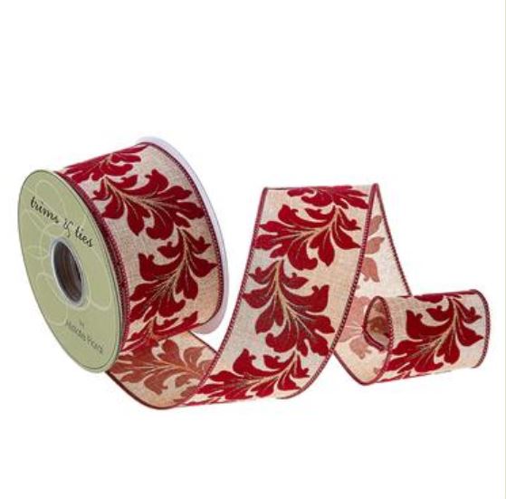 RW4985-BU/NA (31410) - Acanthus Ribbon, Burgundy/Natural 2.5"X10Yd