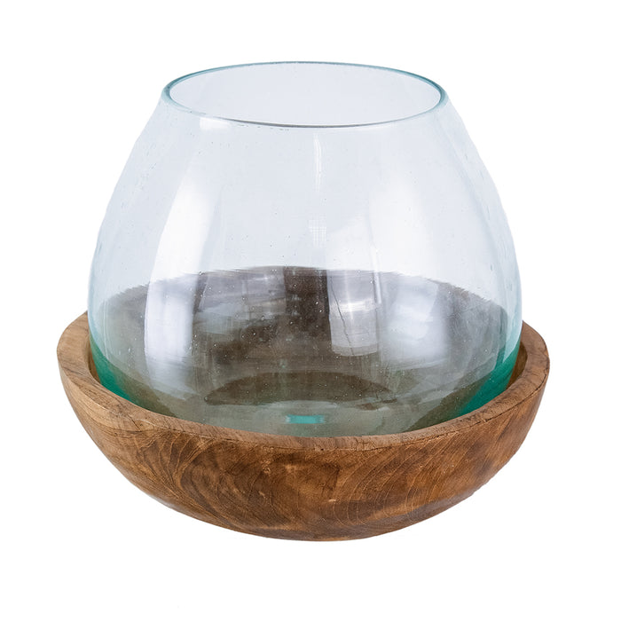 SA80212 (30840) - Glass Bowl Wood Base 10"X12"