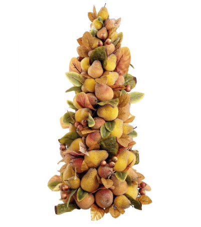 VRP305-BR/YE (11335) - Beaded Pear/Berry Cone Topiary 33" Brown Yellow