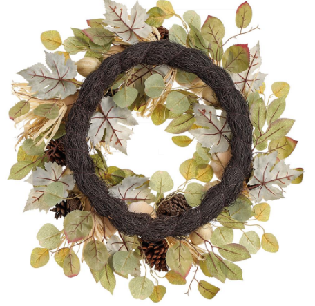 VWP322-CR/BR (11337) - Pumpkin/ Gourd/Pinecone Wreath 24" Cream Brown