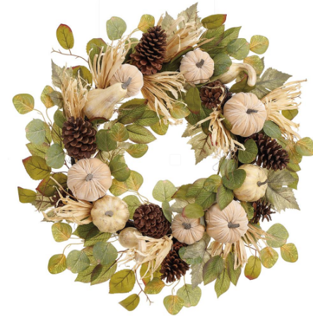 VWP322-CR/BR (11337) - Pumpkin/ Gourd/Pinecone Wreath 24" Cream Brown