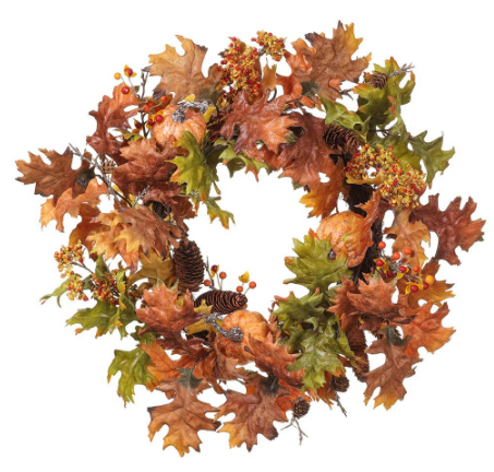 VWP872-FA (00246) - Pumpkin/ Pinecone/ Oak Wreath 24" Brown/Green