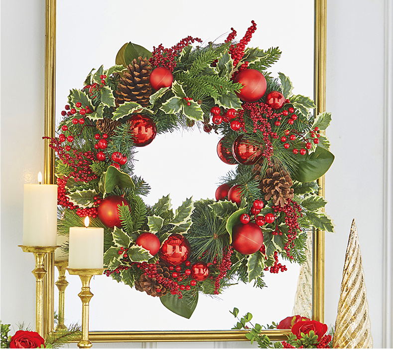 W4002266 (28586) - Holly Pinecone Wreath 26"