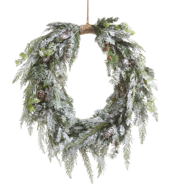 W4309881 (32178) - Flocked Oval Cedar/Pinecone Wreath 36"