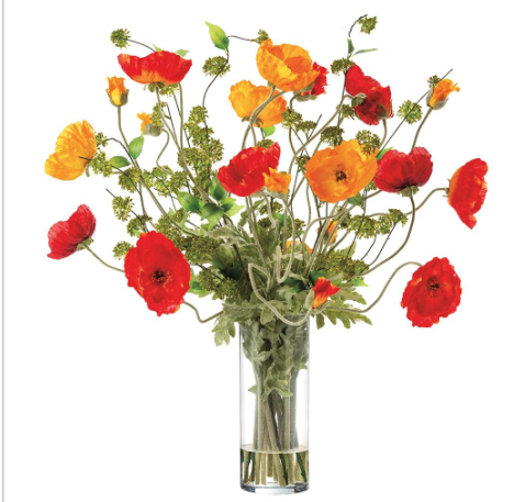 WF0752-OR/RE (32112) - Large Mix Poppy In Tall Glass Vase 36"