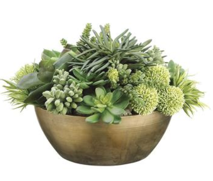 WF1388-GR/LT (26606) - Succulents In Antique Gold Bowl