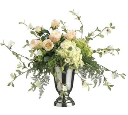 WF1480-GR/PK (26119) - Hydrangea Rose Pedestl Vase 21" peach pink