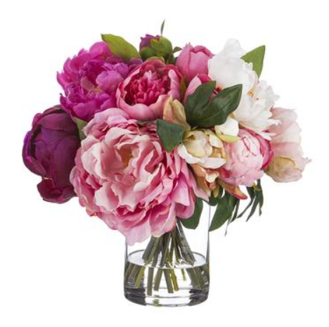 WF1671-PK/FU (29423) - Peony Arrangement Glass Vase 13" Pink Fuchsia
