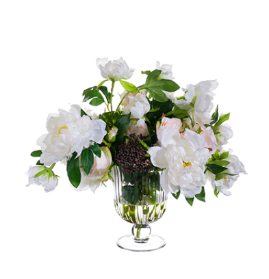 WF1753-WH/BS (26114) - Peony Rose Glass Vase 17"x15" White Blush