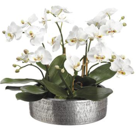 WF1863-WH (26608) - Orchids With Aluminum Round Planter 16"H x 17"W White