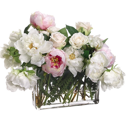 WF9143-PK/WH (27044) - Peony Rose Mix Glass Vase 16" Pink White
