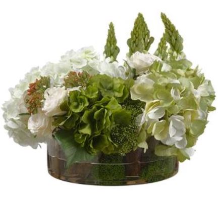 WF9417-GR/WH (30634) - Hydrangea Rose Low Vase 14"x9"