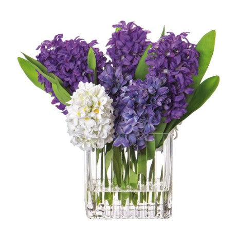 WF9590-PU/WH (00227) - Hyacinth Arrangement in Glass Vase Purple White 11.5"Hx12"Wx15"L