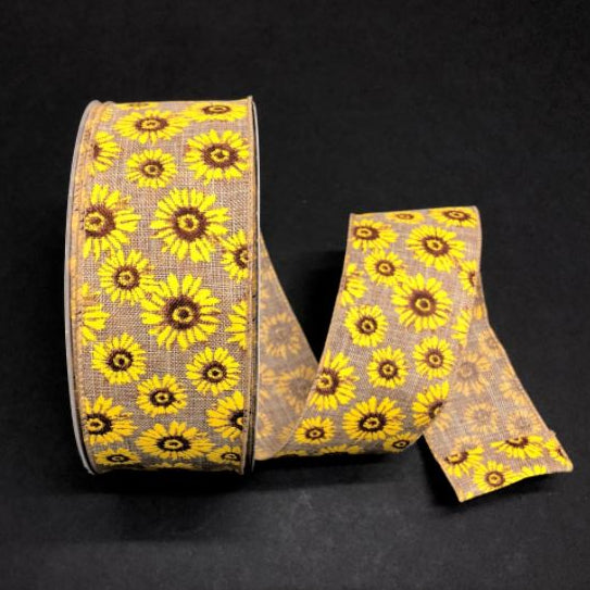 X501740-402 (28708) - Natural Linen Sunflowers - 2.5" x 50yd
