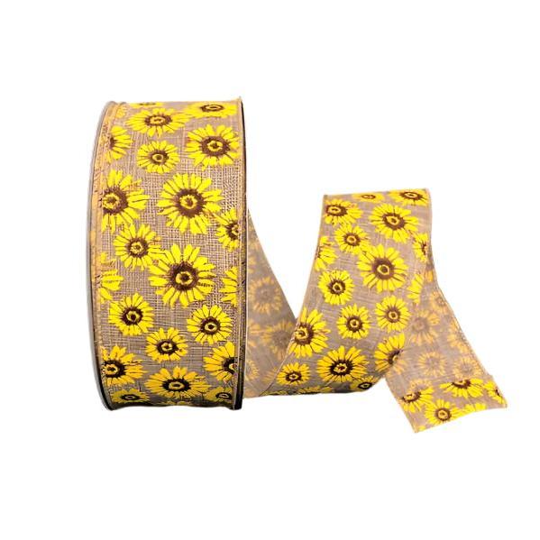 X501740-402 (28708) - Natural Linen Sunflowers - 2.5" x 50yd