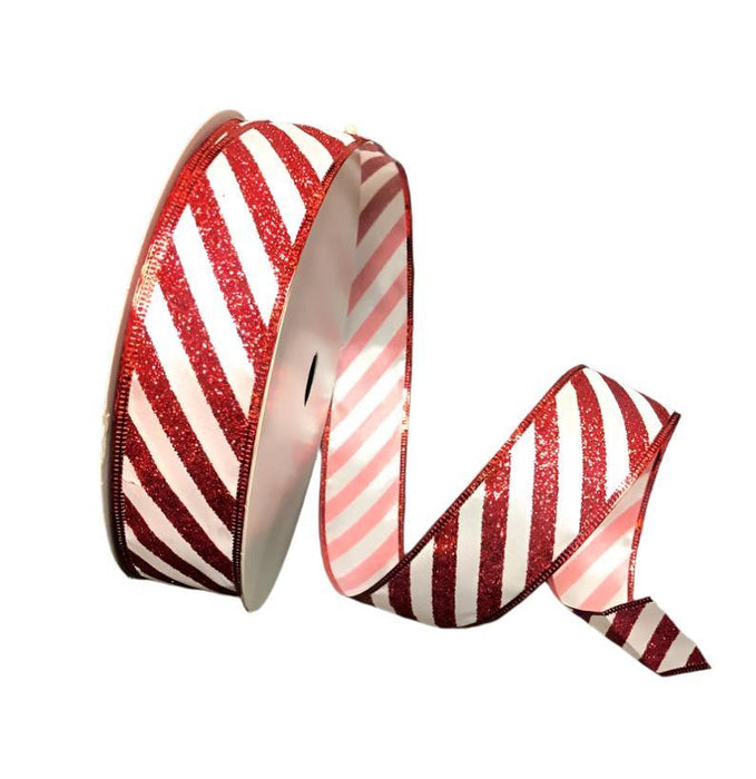 X501809-534 (27596) - Satin Glitter Candy Cane, Red/White 1.5"X50Yd