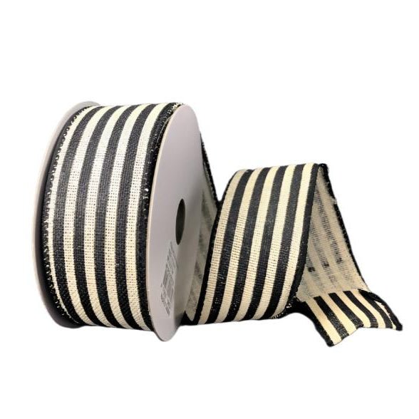 X916209-21 (28755) - Linen Cabana - 1.5" x 10yd - Black/Ivory