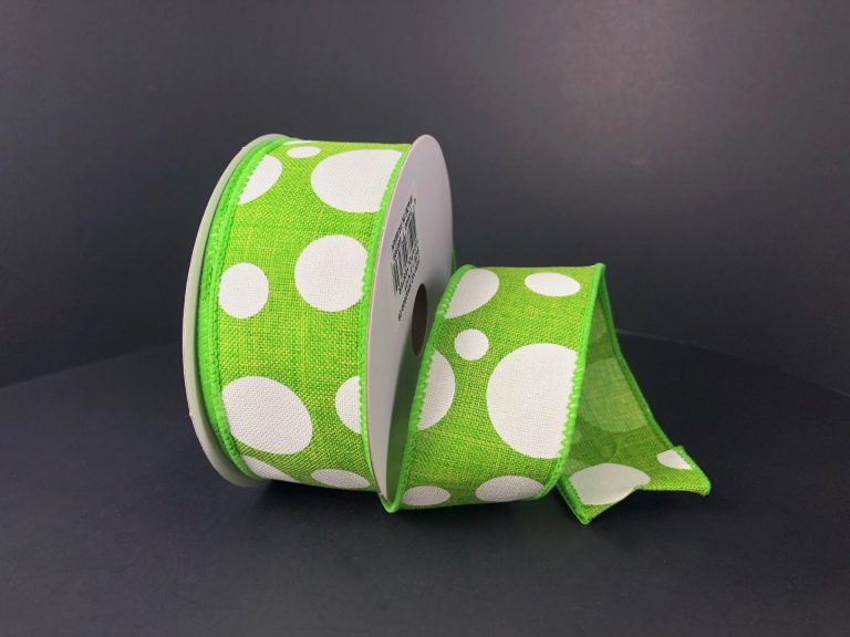 X940609-09 (26703) - Lime Linen/Wht Dots 1.5"X10Yd