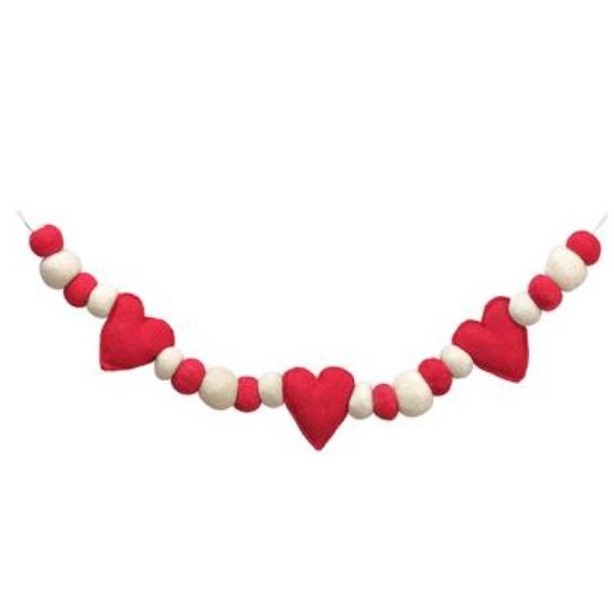 XAG962-RE/CR (31003) - Pompon Heart Garland Red/Cream 3'