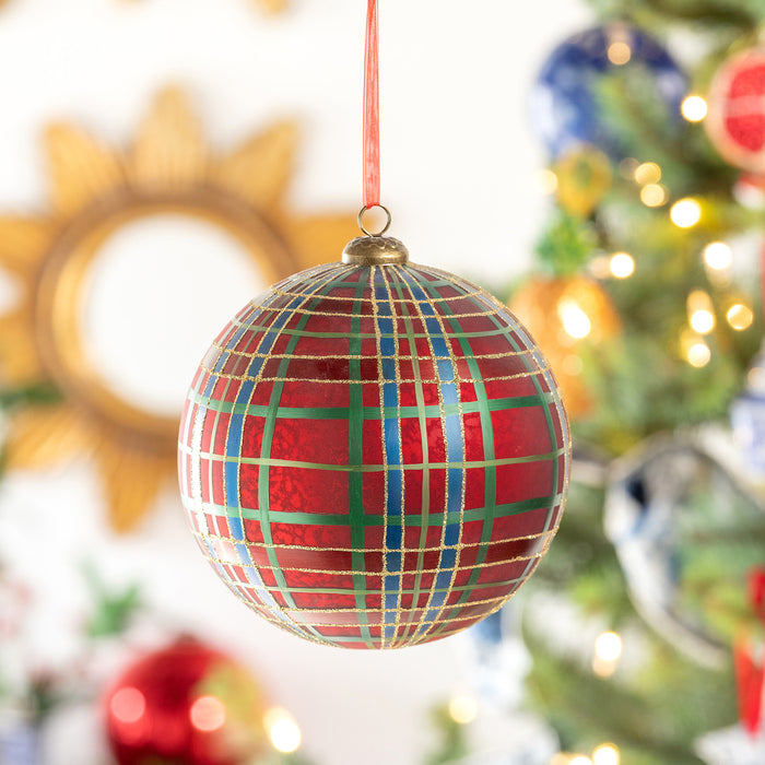 XAO40375 (32031) - Painted Plaid Glass Ball Ornament 6"