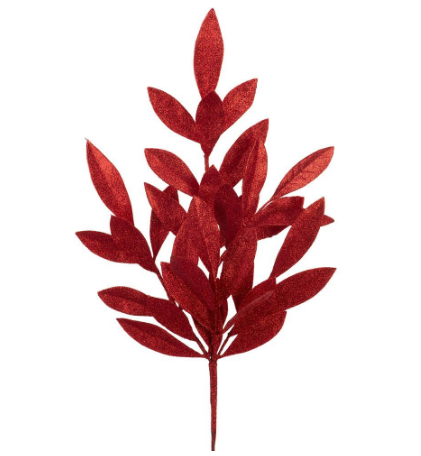 XAQ150-RE (00325) - Glittered Bay Leaf Spray 21" Red