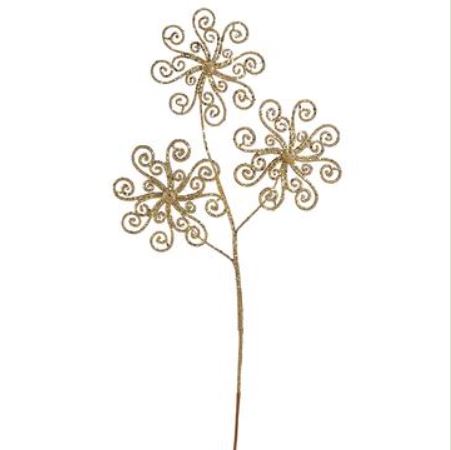 XAS441-GO (28428) - Glittered Flower Spray Gold 23.5"