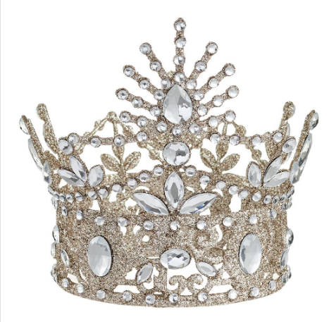 XAU203-CW/GO (39) - Glittered Rhinestone Crown 7" Clear Gold
