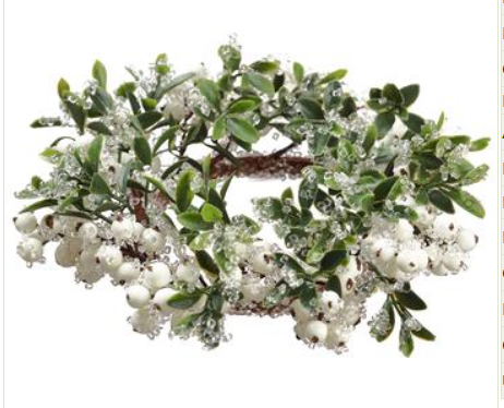 XBC075-WH/GR (32191) - Ice Berry/Boxwood Candle Ring White 4"