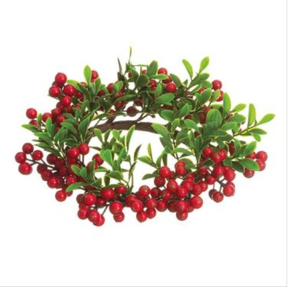 XBC216-RE (30074) - Berry Red/Boxwood Candle Ring 8"