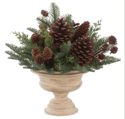 XDI006-BR/GR (11294) - Cone/Pine In Paper Mache Urn 16" Brown/Green