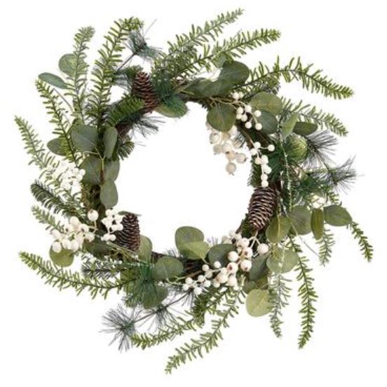 XDW215-WH/GR (31409) - Berry/Cone/Eucalyptus Wreath 21.5"