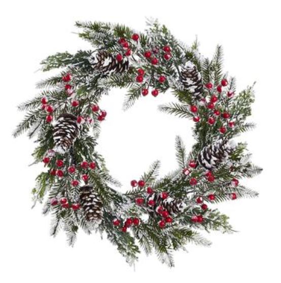 XDW518-RE/BR (30079) - Snow Berry Pine Cone Wreath 22"