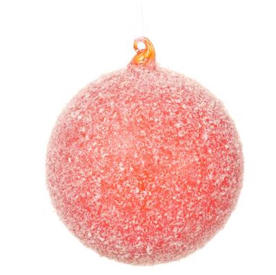 XGM009-RE (30932) - Flocked Glass Ball Ornament Red 4.75"