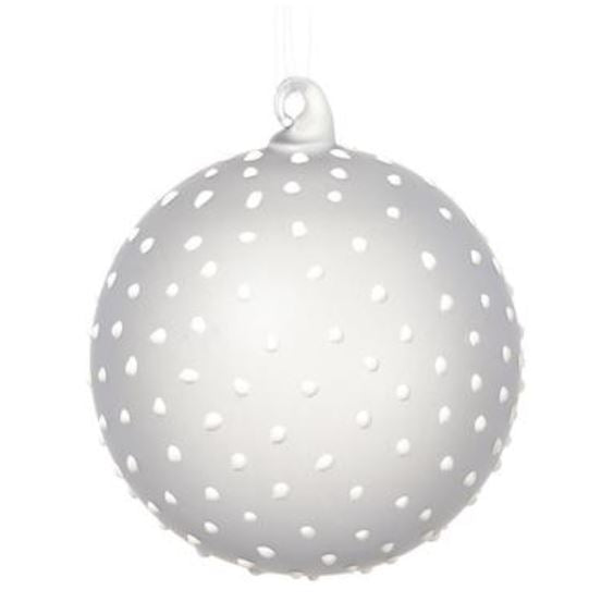 XGM044-GY/WH (30969) - Glass Dot Ball Ornament Gray/White 4"